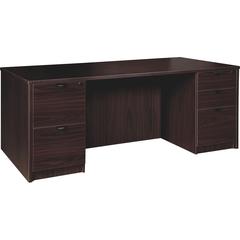 Lorell Prominence 2.0 Double-Pedestal Desk - 1" Thickness Top, 29" Height x 72" Width x 36" Depth - Total Drawer(s): 5 - Double Pedestal - Band Edge - Material: Particleboard - Finish: Espresso Lamina