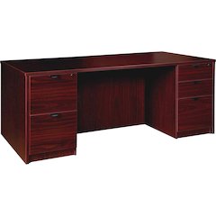 Lorell Prominence 2.0 Double-Pedestal Desk - 1" Thickness Top, 29" Height x 72" Width x 36" Depth - Total Drawer(s): 5 - Double Pedestal - Band Edge - Material: Particleboard - Finish: Mahogany Lamina
