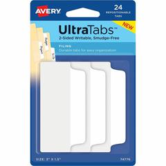 Avery&reg; UltraTabs Filing Tabs - 24 Tab(s) - 1.50" Tab Height x 3" Tab Width - Clear Film, White Paper Tab(s) - 24 / Pack