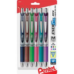 Pentel Liquid Steel Tip Gel Pens - Medium Pen Point - 0.7 mm Pen Point Size - Refillable - Retractable - Navy Blue, Lime Green, Brown, Pink, Violet, Turquoise Liquid Gel Ink Ink - Navy Blue, Brown, Li