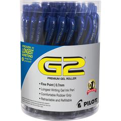 G2 Retractable Gel Ink Pens with Blue Ink - Refillable - Retractable - Blue Ink - Gray, Silver Barrel - 36 / Pack