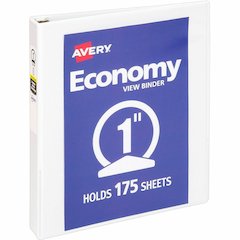 Avery&reg; Economy View Binder - 1" Binder Capacity - Letter - 8 1/2" x 11" Sheet Size - 175 Sheet Capacity - 3 Ring - Fastener: Round Ring - Pocket: 2, Internal - Vinyl-covered Chipboard - White - 15