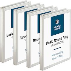 Business Source Round-ring View Binder - 1/2" Binder Capacity - Letter - 8 1/2" x 11" Sheet Size - 125 Sheet Capacity - Fastener: Round Ring - Pocket: 2, Internal - Polypropylene - White - Sturdy, Non