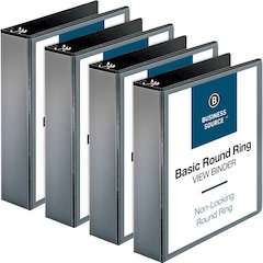 Business Source Round-ring View Binder - 2" Binder Capacity - Letter - 8 1/2" x 11" Sheet Size - 475 Sheet Capacity - Fastener: Round Ring - Pocket: 2, Internal - Polypropylene - Black - Wrinkle-free,