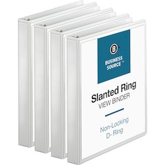Business Source Basic D-Ring View Binders - 1" Binder Capacity - Letter - 8 1/2" x 11" Sheet Size - 240 Sheet Capacity - 3 Ring - Fastener: Slant D-Ring - Pocket: Internal - Polypropylene - White - St