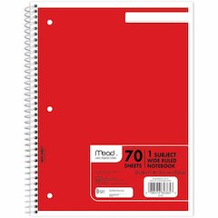 Mead Wide Ruled 1-Subject Notebooks - 70 Sheets - Spiral - Wide Ruled Front Ruling - 8" x 10 1/2" Sheet Size - White Paper - Assorted Cover - Hole-punched, Micro Perforated - 6 / Bundle