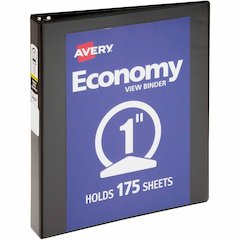 Avery&reg; Economy View Binder - 1" Binder Capacity - Letter - 8 1/2" x 11" Sheet Size - 175 Sheet Capacity - 3 Ring - Fastener: Round Ring - Pocket: 2, Internal - Vinyl, Chipboard - Black - 15.84 oz 
