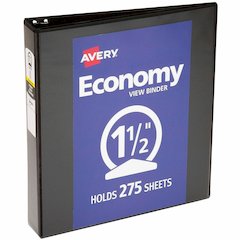 Avery&reg; Economy View Binder - 1 1/2" Binder Capacity - Letter - 8 1/2" x 11" Sheet Size - 275 Sheet Capacity - 3 Ring - Fastener: Round Ring - Pocket: 2, Internal - Vinyl, Chipboard - Black - Gap-f