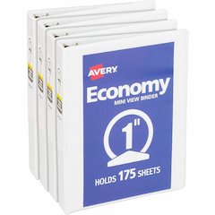 Avery&reg; Economy View Binder - 1" Binder Capacity - Statement - 5 1/2" x 8 1/2" Sheet Size - 175 Sheet Capacity - 3 Ring - Fastener: Round Ring - Pocket: 2, Internal - Vinyl, Chipboard - White - Stu