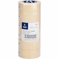 Business Source Utility-purpose Masking Tape - 60 yd Length x 2" Width - 3" Core - Tan - Crepe Paper Backing - For Bundling, Holding, Sealing, Masking - 6 / Pack