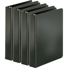 Business Source Basic Round Ring Binders - 1" Binder Capacity - 240 Sheet Capacity - 3 Ring - Fastener: Round Ring - Pocket: Inside Front & Back - Chipboard, Polypropylene - Black - Exposed Rivet, Stu