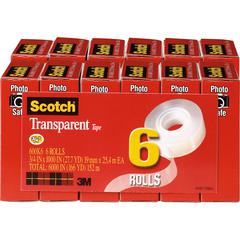 Scotch Transparent Tape - 3/4"W - 27.78 yd Length x 0.75" Width - 1" Core - Clear - Moisture Resistant, Stain Resistant, Long Lasting - For Mending, Packing, Multipurpose, Wrapping, Label Protection -