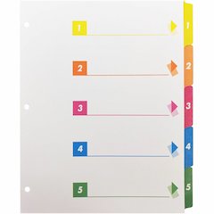 Business Source Color-coded Table of Contents/Tabs Index Dividers - Printed Tab(s) - Digit - 1-5 - 5 Tab(s)/Set - 3 Hole Punched - White Divider - Multicolor Mylar Tab(s) - 1 Box