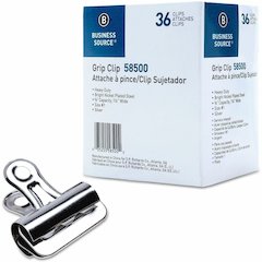 Business Source Bulldog Grip Clips - No. 1 - 1.3" Width - for Paper - Heavy Duty - Silver - 36 / Box