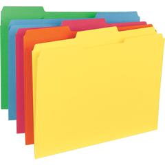 Business Source 1/3 Tab Cut Letter Recycled Classification Folder - 8 1/2" x 11" - Top Tab Location - Assorted Tab Position - 11 pt. - Blue, Green, Red, Orange, Yellow - 10% Recycled - 100 / Box