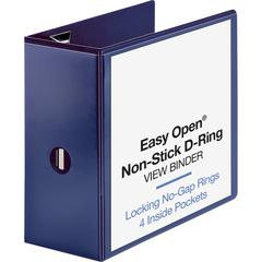 Business Source Navy D-ring Binder - 5" Binder Capacity - Letter - 8 1/2" x 11" Sheet Size - D-Ring Fastener(s) - 4 Pocket(s) - Polypropylene - Navy - Clear Overlay, Non-stick, Ink-transfer Resistant,