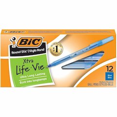 BIC Round Stic Ballpoint Pens - Blue Ink - Blue Barrel - 1/Box - 6 / Bundle