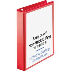 Business Source Red D-ring Binder - 1 1/2" Binder Capacity - Letter - 8 1/2" x 11" Sheet Size - D-Ring Fastener(s) - 4 Pocket(s) - Polypropylene - Red - Non-stick, Clear Overlay, Ink-transfer Resistan