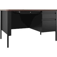 Lorell Fortress Series 48" Right-Pedestal Teachers Desk - 29.5" Height x 48" Width x 30" Depth - Single Pedestal on Right Side - T-mold Edge - Finish: Walnut Laminate - Durable, Scratch Resistant, Wat