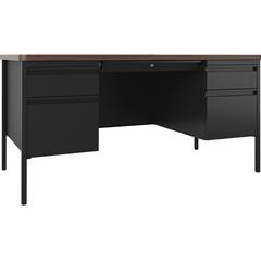 Lorell Fortress Series Double-Pedestal Teachers Desk - 60" x 30"29.5" - Box, File Drawer(s) - Double Pedestal - T-mold Edge - Finish: Black Walnut