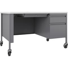 Lorell Fortress Series 48" Mobile Right-Pedestal Teachers Desk - 29.5" Height x 48" Width x 30" Depth - Single Pedestal on Right Side - T-mold Edge - Finish: Gray - 1 Each