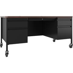 Lorell Fortress Series Mobile Double-Pedestal Teachers Desk - 29.5" Height x 60" Width x 30" Depth - Double Pedestal - T-mold Edge - Durable, Scratch Resistant, Water Resistant, Stain Resistant, Locka