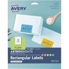 Avery&reg; Easy Peel Multipurpose Label - 2" Width x 2 5/8" Length - Permanent Adhesive - Rectangle - Laser, Inkjet - Solar Yellow, Terra Green, Pulsar Pink, Lunar Blue, Cosmic Orange - Paper - 15 / S