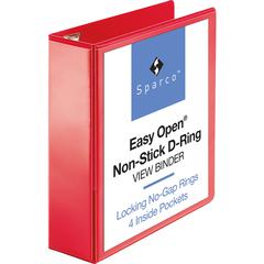 Business Source Red D-ring Binder - 3" Binder Capacity - Letter - 8 1/2" x 11" Sheet Size - D-Ring Fastener(s) - 4 Pocket(s) - Polypropylene - Red - Non-stick, Ink-transfer Resistant, Locking Ring - 1