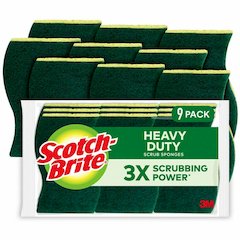 Scotch-Brite Heavy-Duty Scrub Sponges - 2.8" Height x 4.5" Width - 9/Pack - 5 / Carton - Yellow, Green