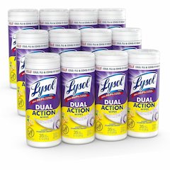 Lysol Dual Action Wipes - For Multi Surface - Citrus Scent - Recommended For: Stain Remover - White/Purple - 35/Tub - 12 / Carton