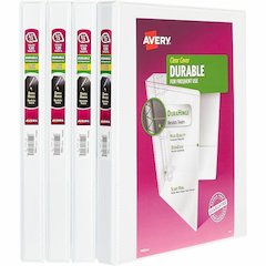 Avery Durable View 3 Ring Binders, 0.5" Slant Rings, 4 White Binders - Avery&reg; Durable View 3 Ring Binders, 0.5" Slant Rings, 4 White Binders (03362)