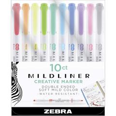 Zebra Pen MILDLINER Dual Ended Creative Marker - Assorted Ink - White Barrel - 10 / Pack