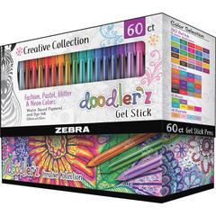 Zebra Pen Doodler'z Gel Stick Pens - Metallic, Neon, Assorted Ink - Water Based, Dye-based, Pigment-based - Translucent Barrel - 60 / Pack