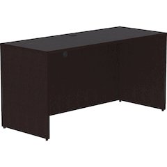Lorell Essentials Series Credenza Shell - 29.5" Height x 60" Width x 24" Depth Credenza Shell, 1" Thickness Top - Finish: Espresso, Silver Brush - Grommet, Adjustable Feet, Durable, Laminated, Cam Loc