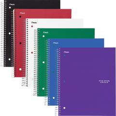 Mead Five Star Subject Spiral Notebook - 3 Subject(s) - 150 Sheets - 300 Pages - Wire Bound - 3 Hole(s) - 11" x 8 1/2" Sheet Size - Assorted Plastic, Paperboard Cover - Water Resistant, Bleed Resistan
