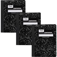 Mead College Ruled Comp Book - 100 Sheets - Sewn - 9 3/4" x 7 1/2" Sheet Size - 9" Height x 7" Width x 0.5" Length - White Paper - Black Marble Cover - Multiplication Table, Conversion Table, Sturdy C