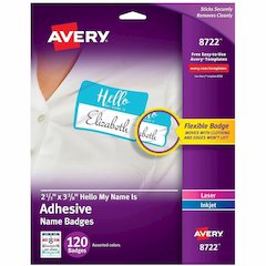 Avery&reg; Self-Adhesive Name Tags - Hello My Name Is - 11" Height x 8 1/2" Width - Removable Adhesive - Rectangle - Laser, Inkjet - Matte - White - Film - 8 / Sheet - 15 Total Sheets - 120 Total Labe