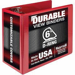 Samsill Nonstick 6" Locking D-Ring View Binder - 6" Binder Capacity - 1225 Sheet Capacity - 3 Ring - Fastener: D-Ring - Pocket: 2, Internal - Red - 2.73 lb - Recycled - Lockable, Non-stick, Concealed 