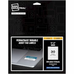 Avery&reg; PermaTrack Durable White Asset Tag Labels, 3/4" x 2" , 240 Asset Tags - Waterproof - 3/4" Width x 2" Length - Permanent Adhesive - Rectangle - Laser - Matte White - Matte - Film - Water Res