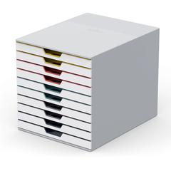 DURABLE VARICOLOR MIX 10 Drawer Desktop Storage Box, White/Multicolor - 10 Drawer(s) - 11" Height x 11.5" Width x 14" DepthDesktop - White - Plastic - 1 Each