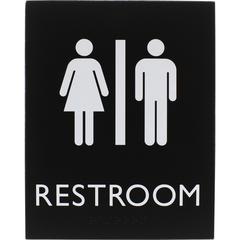 Lorell Unisex Restroom Sign - Print/Message "Toilette Men" , "TOILETTE (ladies)" - 6.4" Width x 8.5" Height - Rectangular Shape - Surface-mountable - Easy Readability, Braille - Restroom, Information 