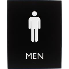 Lorell Men's Restroom Sign - Print/Message "Men" - 6.4" Width x 8.5" Height - Rectangular Shape - Surface-mountable - Easy Readability, Braille - Plastic - Black - 1 Each