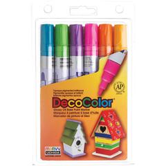 Marvy DecoColor Glossy Oil Base Paint Markers - Broad Marker Point - Yellow, Orange, Light Blue, Light Green, Rosemarie, Hot Purple Oil Based, Pigment-based Ink - 6 / Set