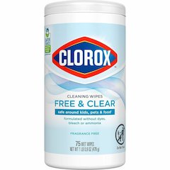 Clorox Free & Clear Compostable All Purpose Cleaning Wipes - 4.25" Length x 4.25" Width - Fragrance-free, Dye-free, Residue-free, Durable - White - 75/Tub - 1 Each