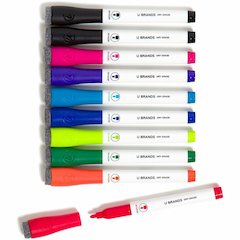 U Brands Dry-Erase Markers - Erasable - Assorted Ink - White Plastic Barrel - 10 / Pack
