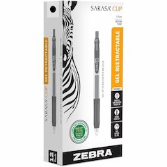 Zebra Pen SARASA Clip Retractable Gel Pen - Retractable - Black Ink - Water Based, Pigment-based, Gel-based - 1 Dozen