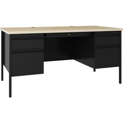 Lorell Fortress Series Double-Pedestal Desk - 30" Height x 60" Width x 29.5" Depth, 1.1" Thickness Top, 0.8" Height Modesty Panel - Double Pedestal - Square Edge - Material: Steel - Finish: Black - 1 