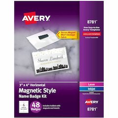 Avery&reg; Magnetic Style Name Badges - Letter - 8 1/2" x 11" - Flexible, Reusable, Durable, Magnetic - White - 8 Sheets - 48 / Pack