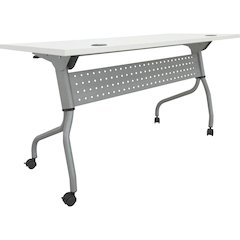 Lorell Flip Top Training Table - White Top - Silver Base - 4 Legs - 23.60" Table Top Length x 60" Table Top Width - 29.50" Height - Assembly Required - Melamine Top Material - 1 Each