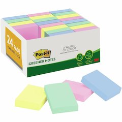 Post-it&reg; Greener Notes Value Pack - Beachside Cafe Color Collection - 1 1/2" Flag/Note Width x 2" Flag/Note Length - Rectangle - Positively Pink, Canary Yellow, Fresh Mint, Moonstone - Paper - Sel